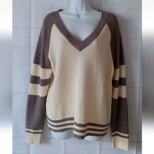Faherty Waffle Knit Cotton Cashmere Throwback Varsity Sweater L
